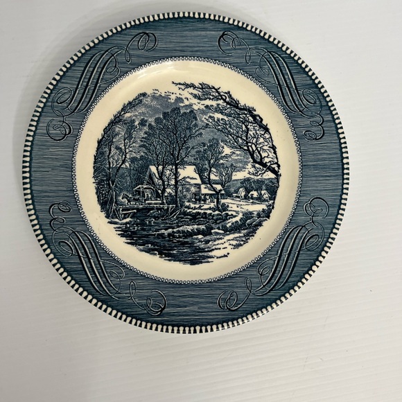 Vintage Currier & Ives Old Grist Mill in blue plate - Picture 2 of 7